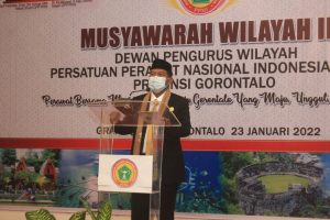 Sekprov Gorontalo Darda Darada Saat Membacakan Sambutan Gubernur Pada Muswil PPNI Gorontalo (Foto/Ist)